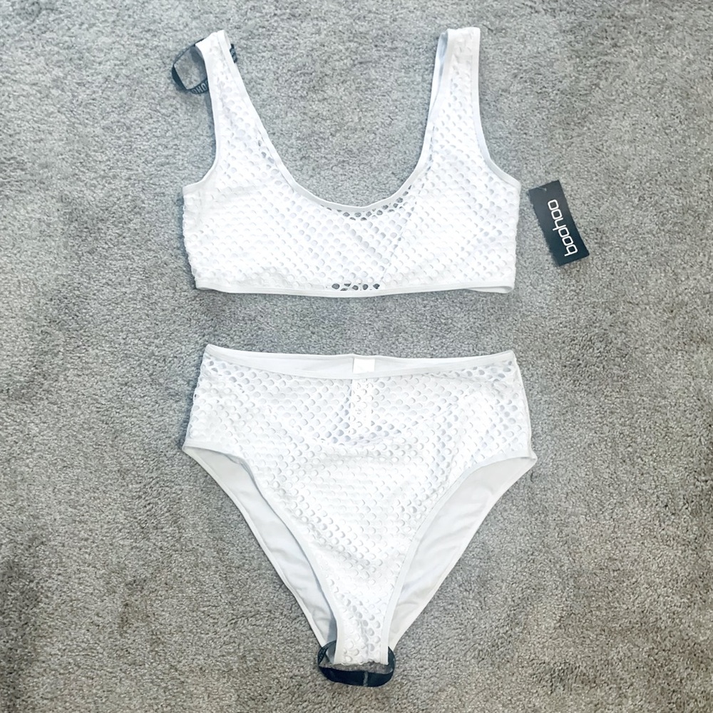 🤍 BH Fishnet Panel High Waisted Bikini